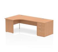 Dynamic Wave Left Hand Office Desk with Panel End Leg Oak MFC Oak Colour Frame Impulse 1800 x 1200 x 730 mm