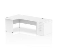 Dynamic Corner Left Hand Desk White MFC Panel End Leg White Frame Impulse 1800 x 1200 x 730 mm