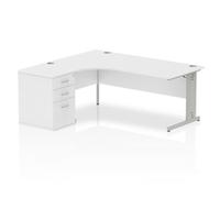 Impulse Bench 1800mm Left Crescent Office Desk White Top Silver Cable Managed Le