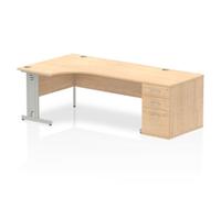 Dynamic Wave Left Hand Office Desk Maple MFC Cable Managed Cantilever Leg Grey Frame Impulse 2230/1200 x 800/600 x 730mm