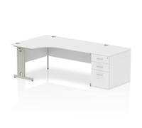 Dynamic Wave Left Hand Office Desk White MFC Cable Managed Cantilever Leg Grey Frame Impulse 2230/1200 x 800/600 x 730mm