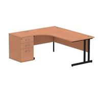 Impulse 1800 LH Crescent Desk Beech Black Cantilever 600 Desk High Ped