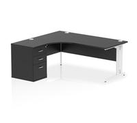 Impulse 1800mm Left Crescent Office Desk Black Top White Cable Managed Leg Works