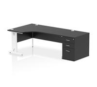Impulse 1800 LH Crescent Desk Black/White Cable Managed Leg 800 DH Ped