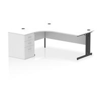 Impulse Bench 1800mm Left Crescent Office Desk White Top Black Cable Managed Leg