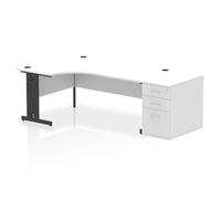 Impulse Bench 1800mm Left Crescent Office Desk White Top Black Cable Managed Leg