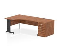 Impulse Bench 1800mm Left Crescent Office Desk Walnut Top Black Cable Managed Le