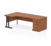 Impulse Bench 1800mm Left Crescent Desk Oak Top Black Cantilever Leg