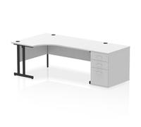 Impulse Bench 1800mm Left Crescent Office Desk White Top Black Cantilever Leg Wo