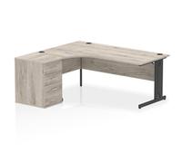 Impulse 1800 LH Crescent Desk Grey Oak/Black Cable Managed 600 DH Ped