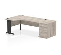 Impulse 1800 LH Crescent Desk Grey Oak/Black Cable Managed 800 DH Ped
