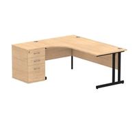 Impulse 1800 LH Crescent Desk Maple Black Cantilever 600 Desk High Ped