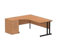Impulse 1800 LH Crescent Desk Oak Black Cantilever 600 Desk High Ped