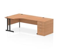 Impulse Bench 1800mm Left Crescent Office Desk Oak Top Black Cantilever Leg Work