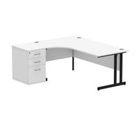 Impulse 1800 LH Crescent Desk White Black Cantilever 600 Desk High Ped