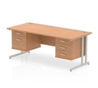Impulse 1800 Rectangle Silver Cant Leg Desk Oak 1 x 2 - MI002692