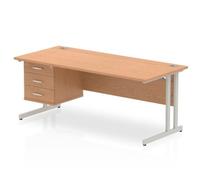 Impulse 1800 Rectangle Silver Cant Leg Desk Oak 1 x 3 - MI002668