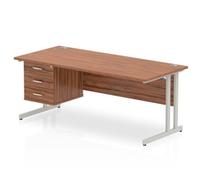 Impulse 1800 Rectangle Silver Cant Leg Desk Walnut 1 x 3 - MI001930