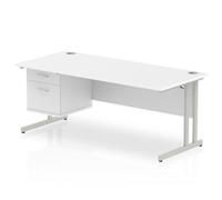 Impulse Bench 1800 X 800mm Straight Office Desk White Top Silver Cantilever Leg