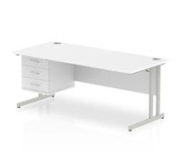 Impulse 1800 Rectangle Silver Cant Leg Desk White 1 x 3 - MI002216