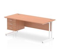 Impulse Bench 1800 X 800mm Straight Office Desk Beech Top White Cantilever Leg W