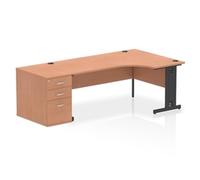 Impulse Bench 1800mm Right Crescent Office Desk Beech Top Black Cable Managed Le