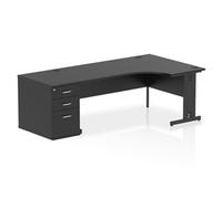 Impulse 1800mm Right Crescent Office Desk Black Top Black Cable Managed Leg Work