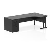 Impulse 1800mm Right Crescent Office Desk Black Top Black Cantilever Leg Worksta