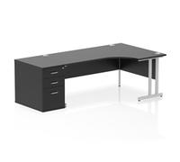 Impulse 1800mm Right Crescent Office Desk Black Top Silver Cantilever Leg Workst