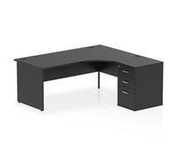Impulse 1800mm Right Crescent Office Desk Black Top Panel End Leg Workstation 60