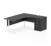 Impulse 1800mm Right Crescent Office Desk Black Top White Cantilever Leg Worksta