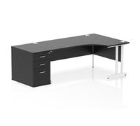 Impulse 1800mm Right Crescent Office Desk Black Top White Cantilever Leg Workstation 800 Deep Desk High Pedestal