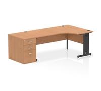 Impulse Bench 1800mm Right Crescent Office Desk Oak Top Black Cable Managed Leg