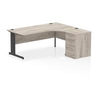 Impulse 1800 RH Crescent Desk Grey Oak/Black Cable Managed 600 DH Ped