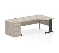 Impulse Bench 1800mm Right Crescent Office Desk Grey Oak Top Black Cable Managed