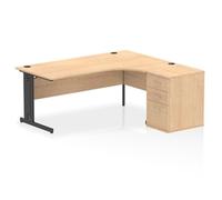 Impulse 1800 RH Crescent Desk Maple/Black Cable Managed Leg 600 DH Ped