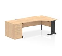 Impulse 1800mm Right Crescent Office Desk Maple Top Black Cable Managed Leg Workstation 800 Deep Desk High Pedestal