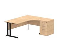 Impulse 1800 RH Crescent Desk Maple Black Cantilever 600 Desk High Ped