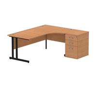 Impulse 1800 RH Crescent Desk Oak Black Cantilever 600 Desk High Ped