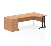 Impulse Bench 1800mm Right Crescent Office Desk Oak Top Black Cantilever Leg Wor