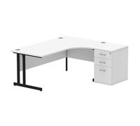 Impulse 1800 RH Crescent Desk White Black Cantilever 600 Desk High Ped