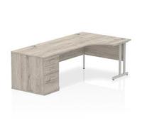 Impulse 1800 Right Crescent Desk Grey Oak Cantilever + Desk High Ped