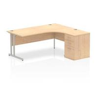 Impulse Bench 1800mm Right Crescent Office Desk Maple Top White Cantilever Leg W
