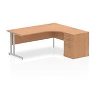 Impulse Bench 1800mm Right Crescent Office Desk Oak Top White Cantilever Leg Wor