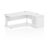 Impulse 1800 Right Crescent Desk White Cable Managed + Desk High Ped