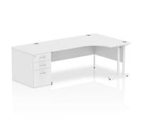 Impulse 1800 Right Crescent Desk White Cantilever Leg + Desk High Ped