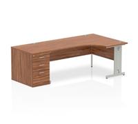 Dynamic Wave Right Hand Office Desk Walnut MFC Cable Managed Cantilever Leg Grey Frame Impulse 2230/1200 x 800/600 x 730mm