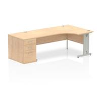 Dynamic Wave Right Hand Office Desk Maple MFC Cable Managed Cantilever Leg Grey Frame Impulse 2230/1200 x 800/600 x 730mm