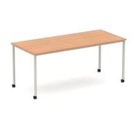 Impulse 1800 Straight Table Oak Top Silver Box Frame Leg Castors