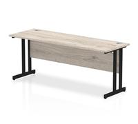 Impulse 1800 x 600mm Straight Desk Grey Oak Top Black Cantilever Leg